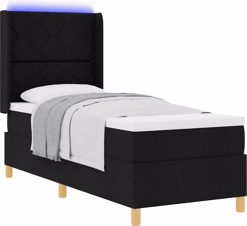 Letto a molle con strisce LED Nero 80 x 200 cm Tessuto