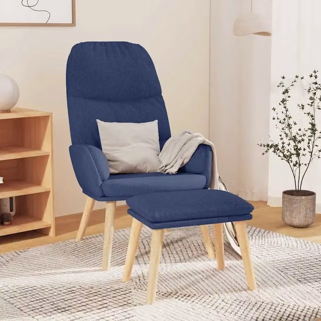 Divano Sedia-Poltrona Relax con Poggiapiedi Blu in Tessuto 456002