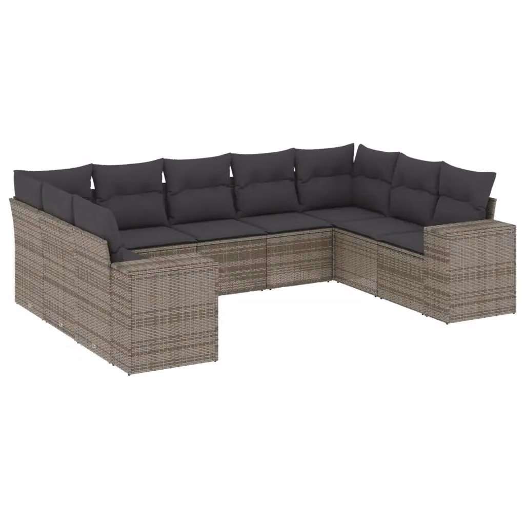 vidaXL Set Divano da Giardino 9 pz in Polyrattan Grigio con Cuscini Imbottiti e Rivestimenti Rimovibili – 2