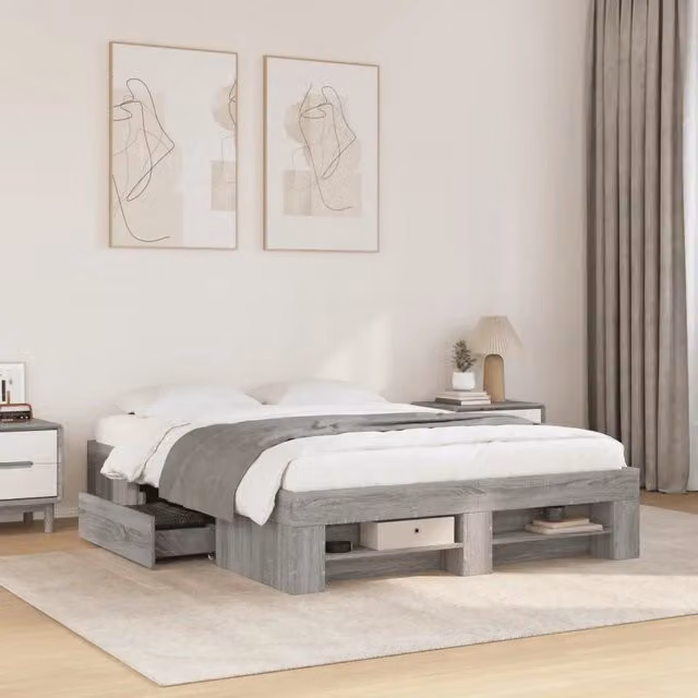 Giroletto-Struttura Letto Grigio Sonoma 140x190 cm in Legno Multistrato 275018