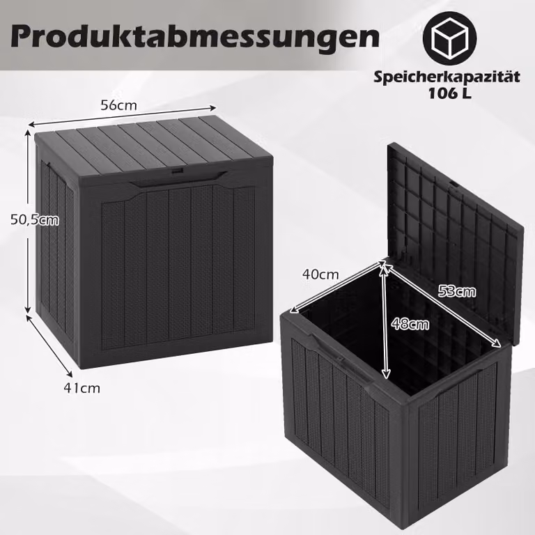 Contenitore per esterni 96L, coperchio con serratura, effetto rattan, nero