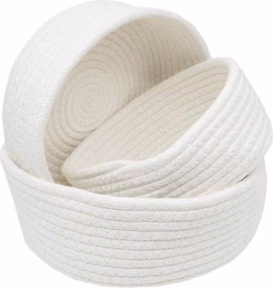 Cesto portaoggetti in corda di cotone, set di 3 misure, organizer rotondo per armadio, giocattoli, scrivania, portaoggetti cosmico per cameretta, peluche per cameretta gratis