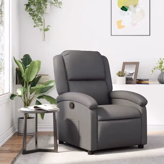 Poltrona reclinabile relax vidaXL in similpelle grigia con braccioli e struttura in legno e metallo