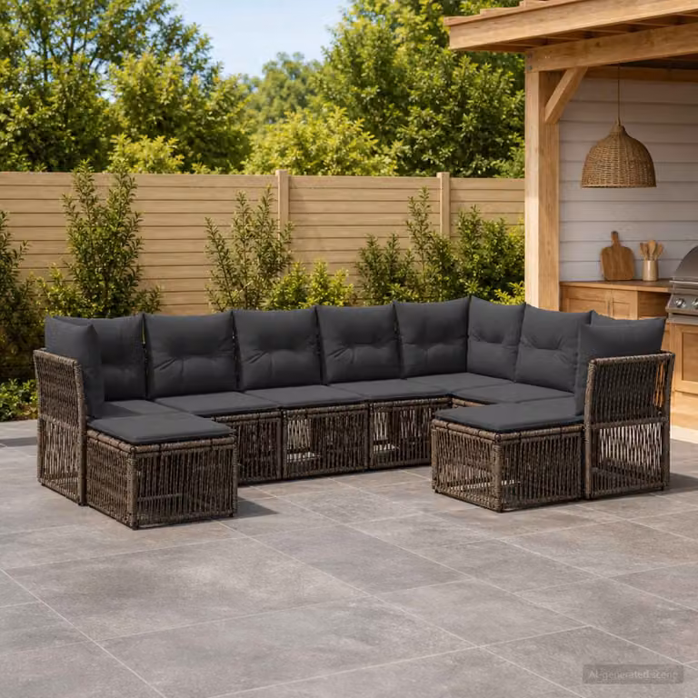 Set Divano da Giardino vidaXL 9 pz Grigio in Polyrattan con Cuscini e Struttura in Acciaio