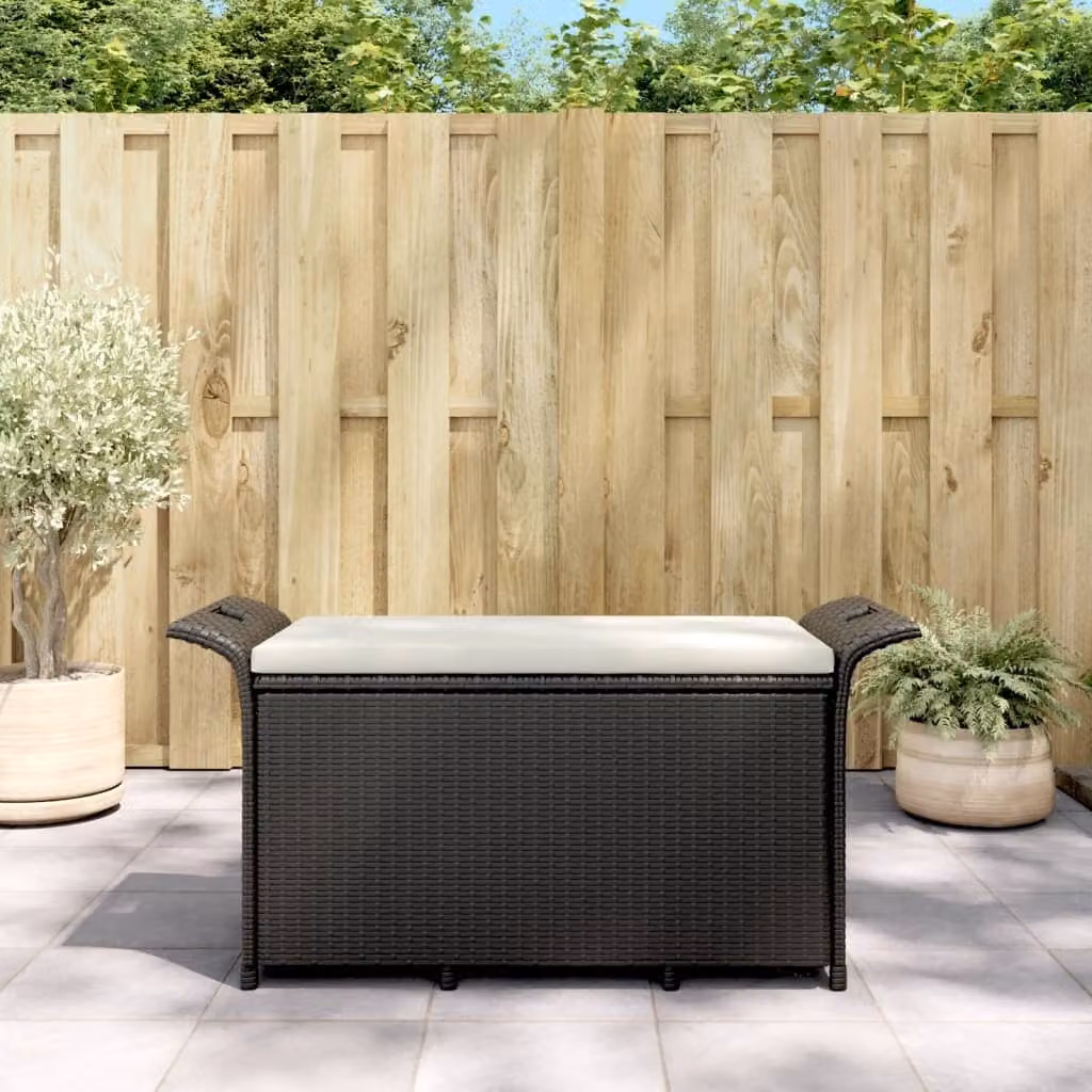 The Living Store Panca da giardino con cuscini Nero 116x46x57 cm Poly Rattan