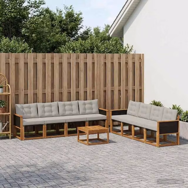 Set di divani da esterno 9 pz Naturale e Grigio Chiaro 3381847