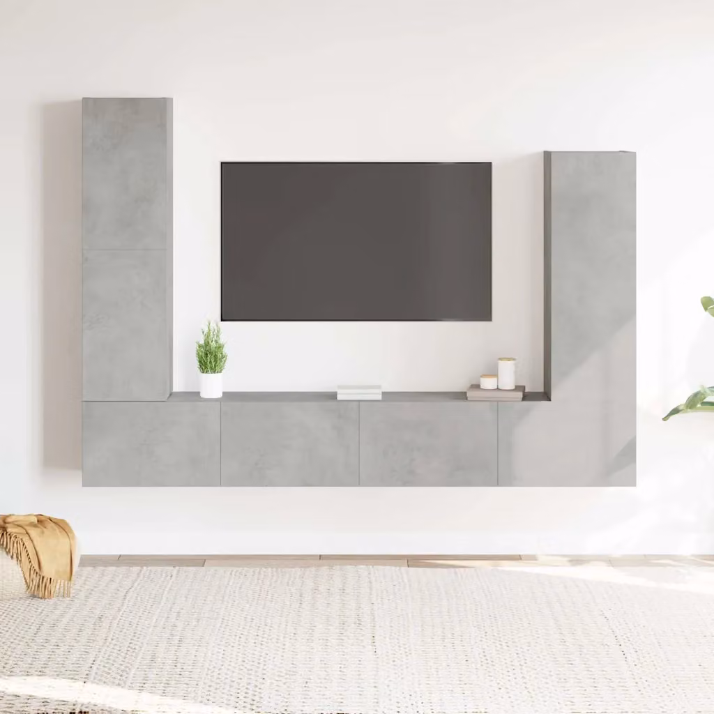 Set di 4 mobili porta TV vidaXL in legno e MDF, design moderno a parete, colore grigio opaco