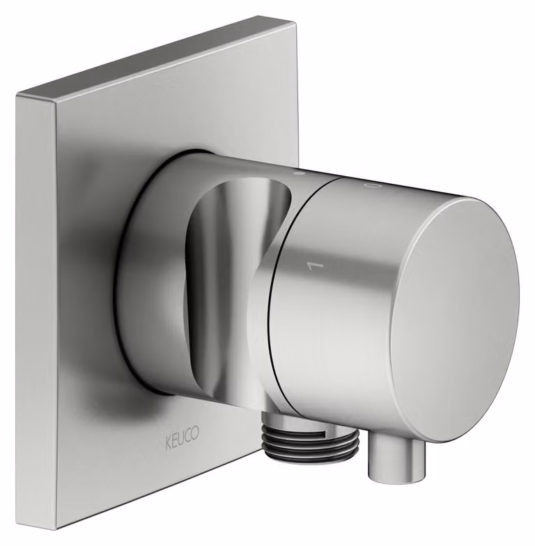 KEUCO IXMO Vanne d'inversion à encastrer 3 consommateurs, raccord de flexible, poignée Comfort et support de douche, avec arrêt, rosace carrée, 59549061202, 59549061202