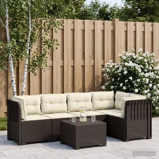 Divano da Giardino 5 Posti con Cuscini Stile Rattan PP 3444062