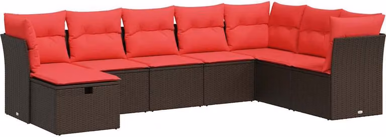Set Divani da Giardino 8 pz con Cuscini Marrone in Polyrattan