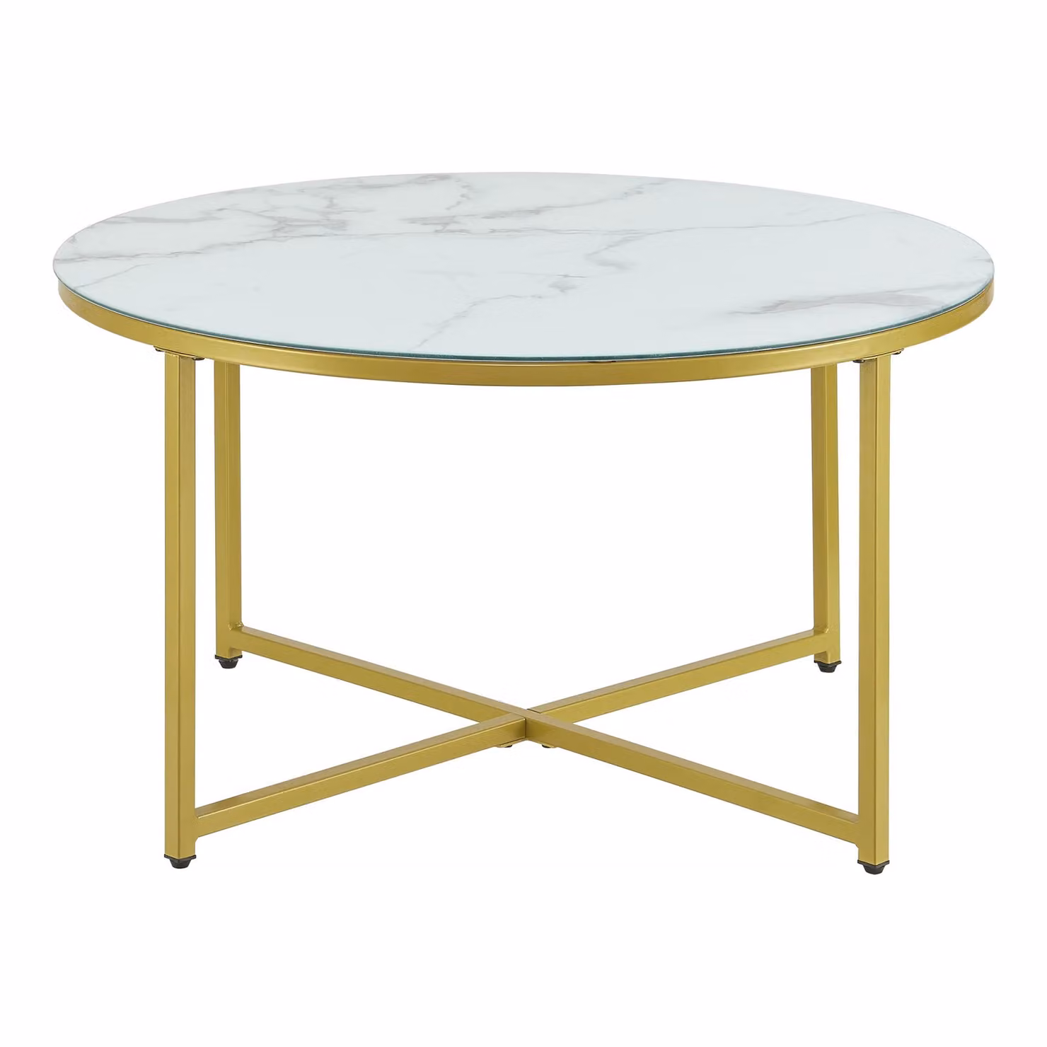 In And OutdoorMatch Tavolino Marcelle - 45xØ80 cm - Look marmo bianco e oro - Acciaio e truciolato - Design moderno