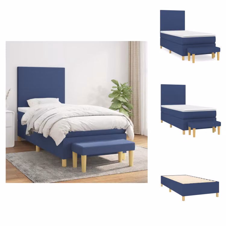 vidaXL Letto a molle con materasso blu 80x200 cm in tessuto - Letti & strutture letto