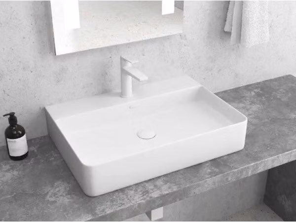 Lavabo monoforo rettangolare bianco da posizionare su mobile bagno 50x42x12 cm