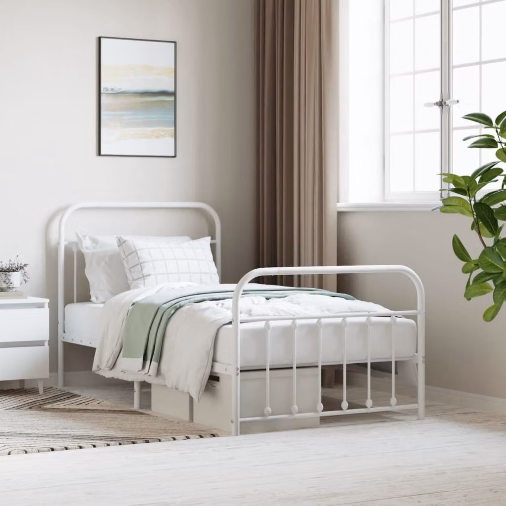 The Living Store Struttura letto con testiera e pediera in metallo bianco 100x190 cm