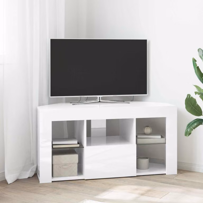Mobile TV LED Angolare vidaXL Bianco ad Alto Lucido L/P/H: 100 x 40 x 50 cm