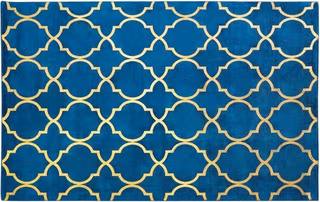 Tappeto Beliani Blu e Oro con Motivo Geometrico in Viscosa e Cotone Stile Glamour L: 140 cm x P: 200 cm