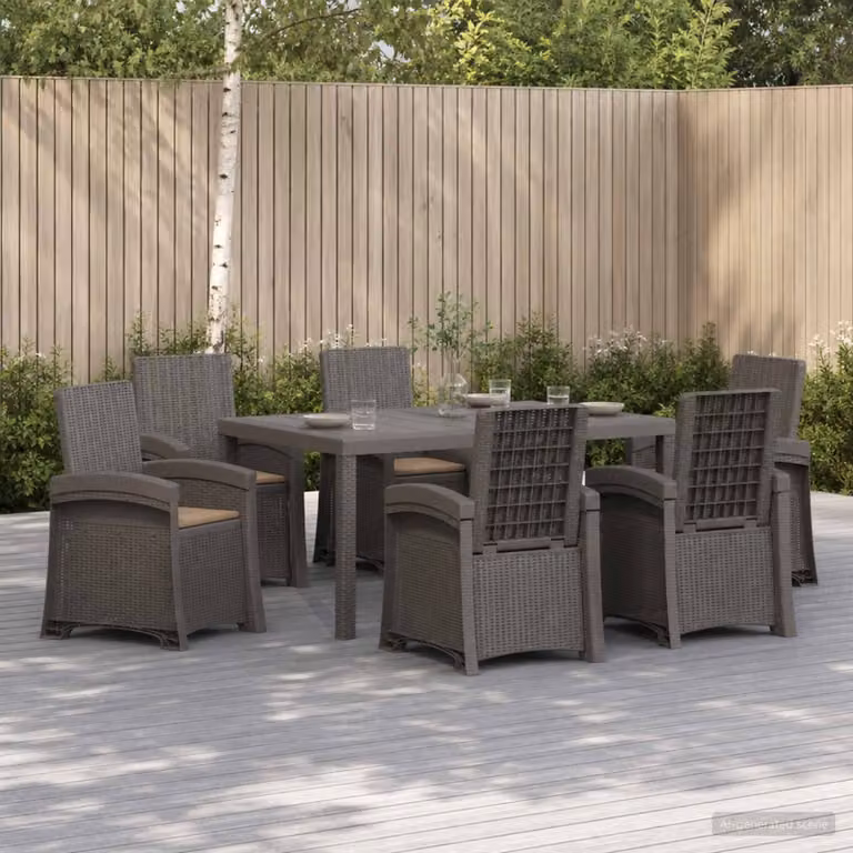 Set da pranzo per giardino e terrazzo vidaXL in rattan sintetico da 7 pezzi, colore grigio e beige