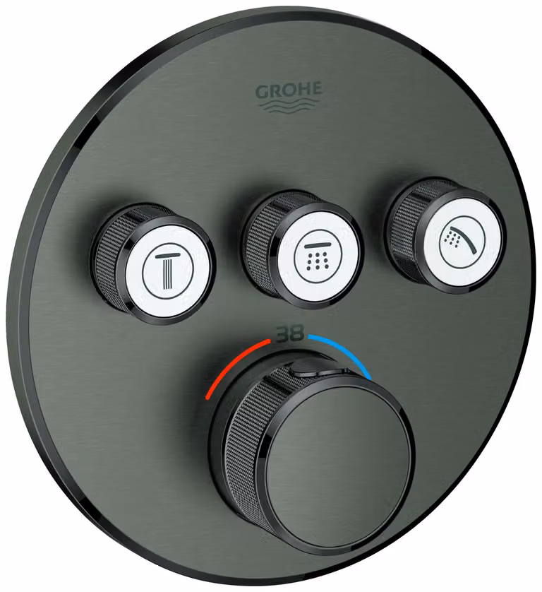 Thermostat Grohe Grohtherm SmartControl avec trois vannes d'arrêt, rosette murale ronde, 29121AL0, 29121AL0