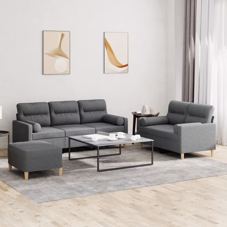 Maison Exclusive - Set divano a 3 pezzi con cuscini in tessuto grigio scuro
