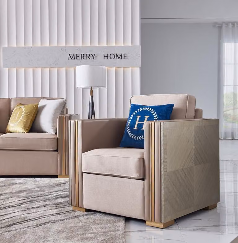 Luxus Sessel Möbel Wohnzimmer Einsitzer Sofa Couch Lounge Club Hotel Holz Textil