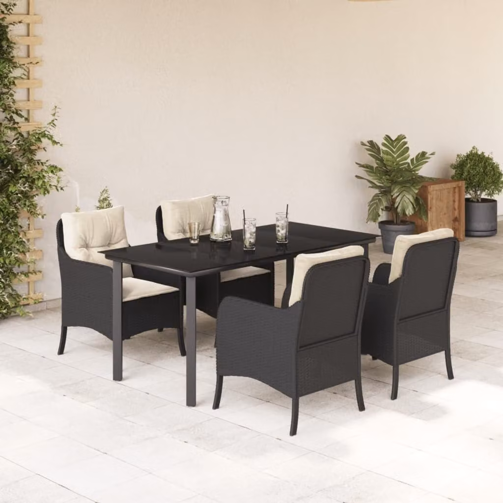 Maison Exclusive - Set da Pranzo da Giardino 5 pz Nero con Cuscini in Polyrattan