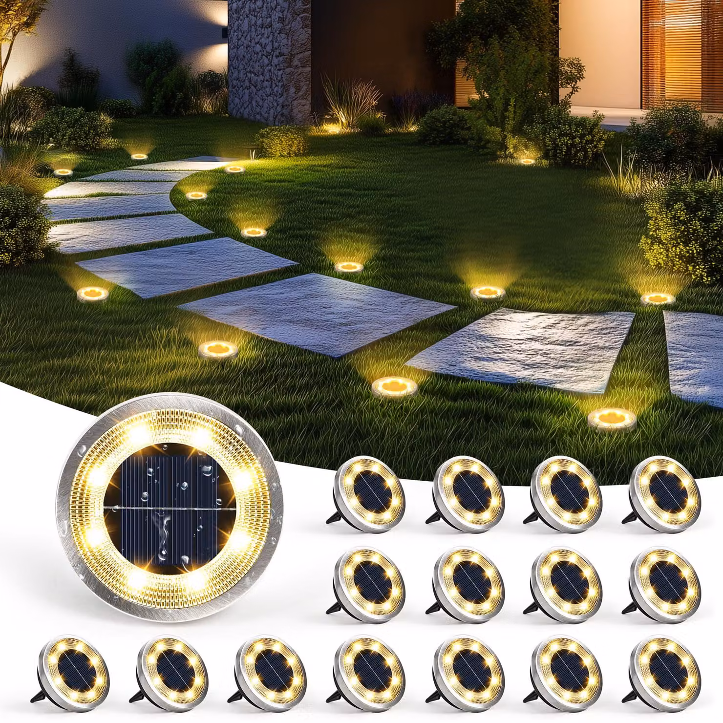 Lampade da esterno a energia solare, confezione da 16 pezzi, ciascuna con 8 LED