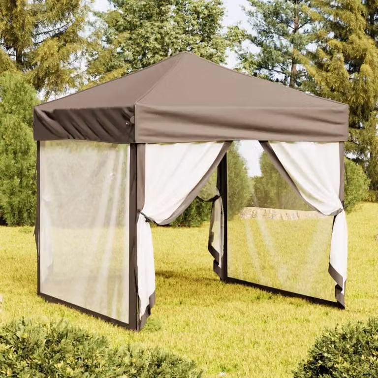 The Living Store Tenda per feste pieghevole con pareti laterali Taupe 2x2 m