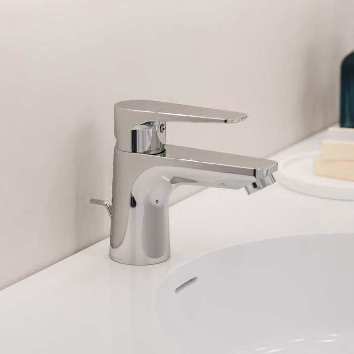 Kronenbach Radia 3.0: Miscelatore monocomando per lavabo, completo di gruppo di scarico con asta di trazione, attacco 1 1/4, portata 5 l/min