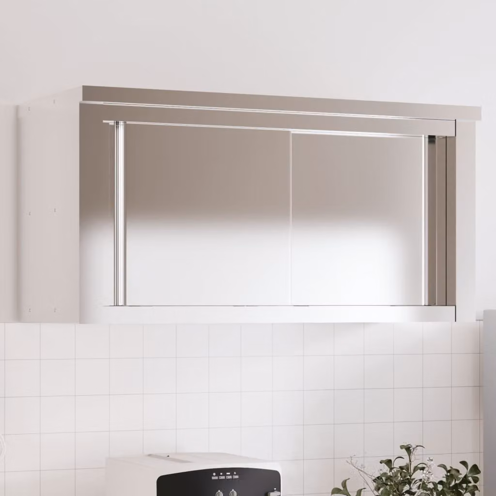 Mobile Cucina da Parete vidaXL con Ante Scorrevoli in Acciaio Inox e Vetro, Colore Argento