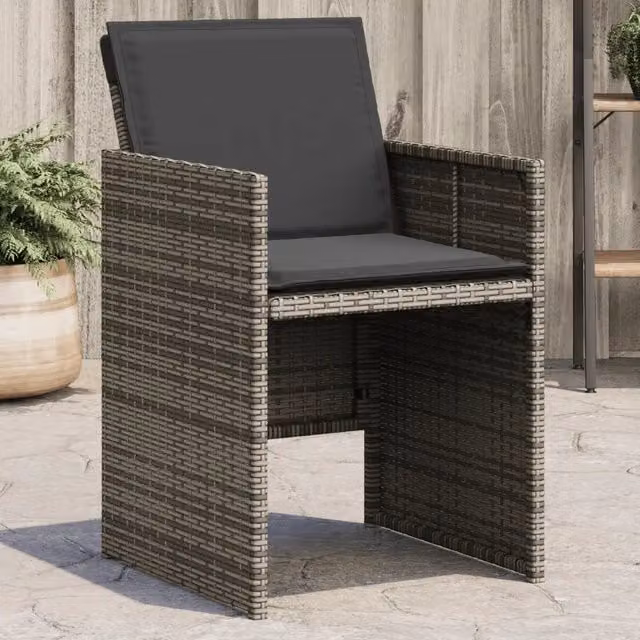 Set di 4 sedie da giardino vidaXL in polyrattan grigio con cuscini e braccioli