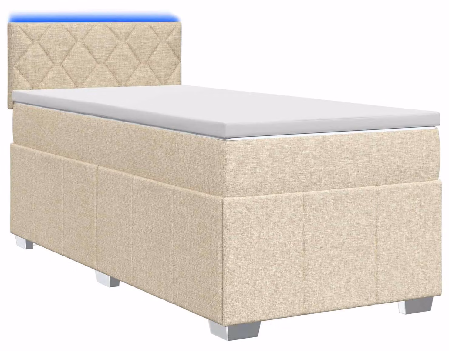 Letto a molle con materasso crema 100 x 200 cm in tessuto