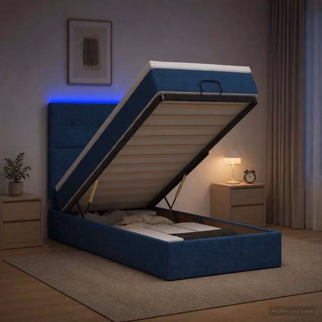 Letto Ottomano con Materasso e Illuminazione LED vidaXL, Colore Blu e Bianco, L/P/H: 203 x 90 x 88 cm – 1