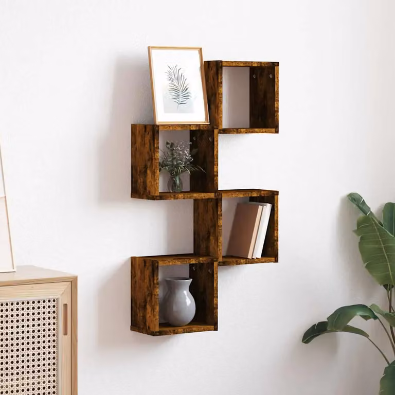 Set di 4 scaffali da parete moderni vidaXL in MDF color marrone opaco, L 26 cm x P 15 cm x H 26 cm