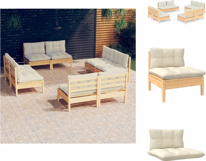 vidaXL set salotto da giardino 8 pezzi con cuscini crema in legno di pino - Set di mobili da giardino