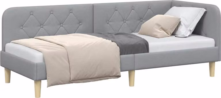 Cornice del letto ad angolo Grigio chiaro 80 x 200 cm Tessuto