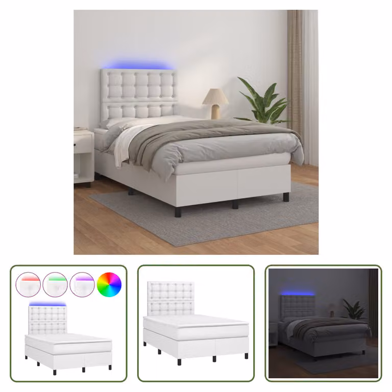 The Living Store Letto a molle con materasso e LED bianco 120x200 cm in ecopelle