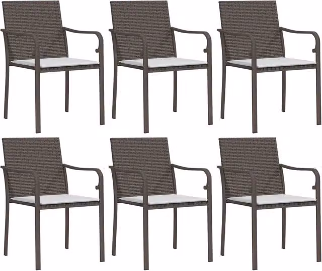 Sedie da Giardino con Cuscini 6 pz | Sedie da Esterno Marroni 56x59x84cm Polyrattan