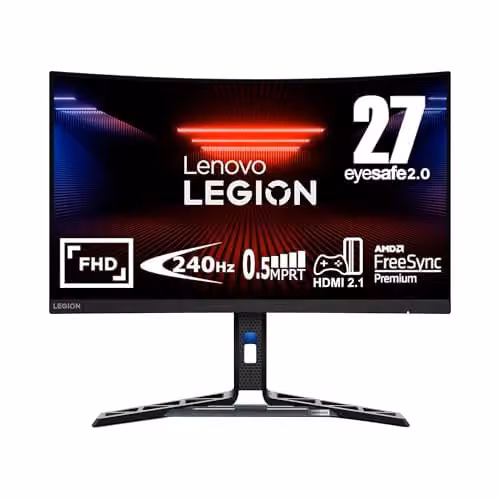 Lenovo Legion R27fc-30 - Display da gaming da 27" FHD curvo (VA, 240Hz, 0,5ms MPRT, HDMI + DP, Cavi DP, FreeSync, Altoparlanti) Regolazione in Inclinazione/Altezza/Rotazione/Girevole - Nero