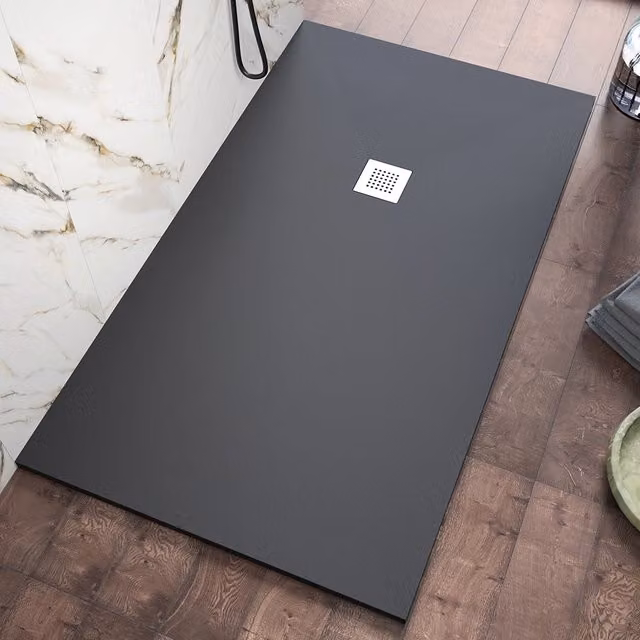 Piatto doccia rettangolare Kos in marmoresina nero effetto pietra antiscivolo L: 110 cm, P: 70 cm