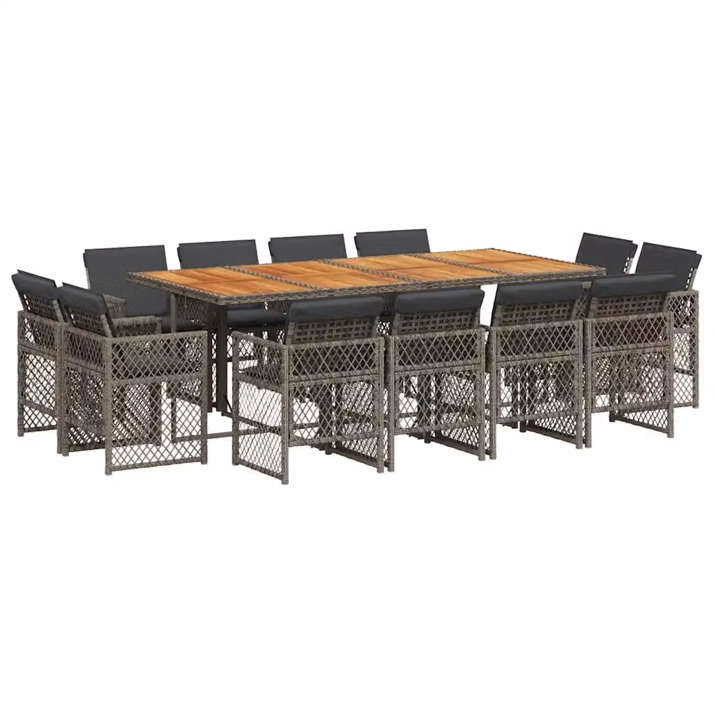 Set da pranzo da giardino vidaXL in polyrattan e legno di acacia con 13 pezzi e cuscini, colore grigio e marrone – 2