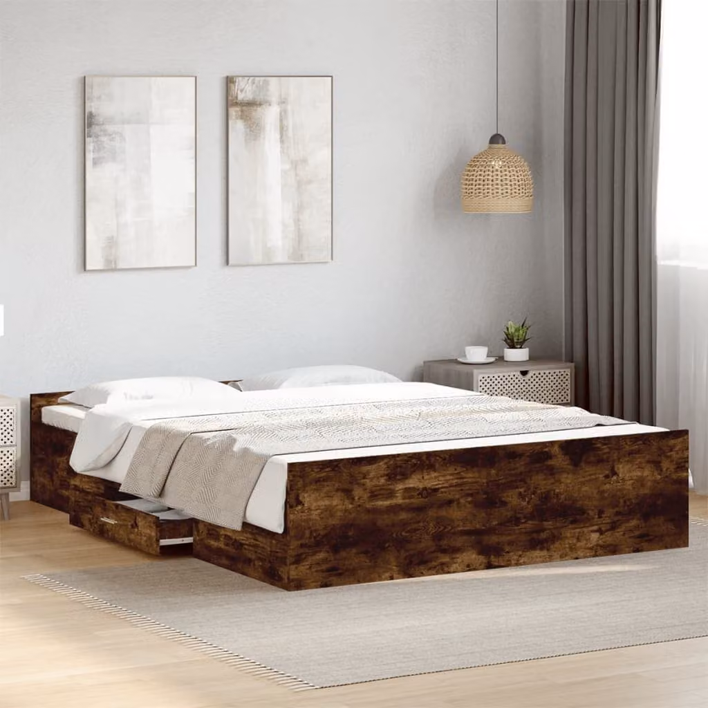 Giroletto con cassetti vidaXL in legno multistrato e MDF, colore rovere fumo, L/P/H: 203 x 150 x 40 cm