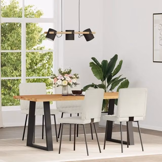 Set di 4 sedie da pranzo vidaXL in velluto beige con struttura in metallo e legno per soggiorno e sala da pranzo – 1