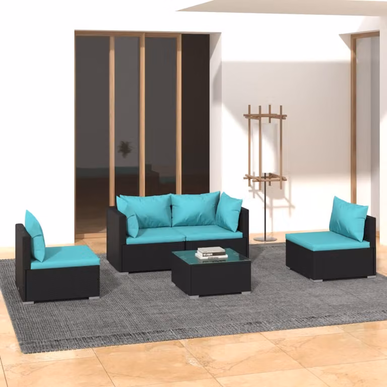 Maison Exclusive - Set da giardino da 5 pezzi con cuscini in polyrattan nero