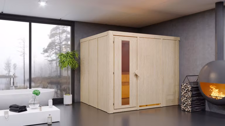 Karibu sauna cabina interna Gobin sauna interna 3 panche in legno, cabina sauna con spessore parete 68 mm, sauna a vapore con materiale di montaggio