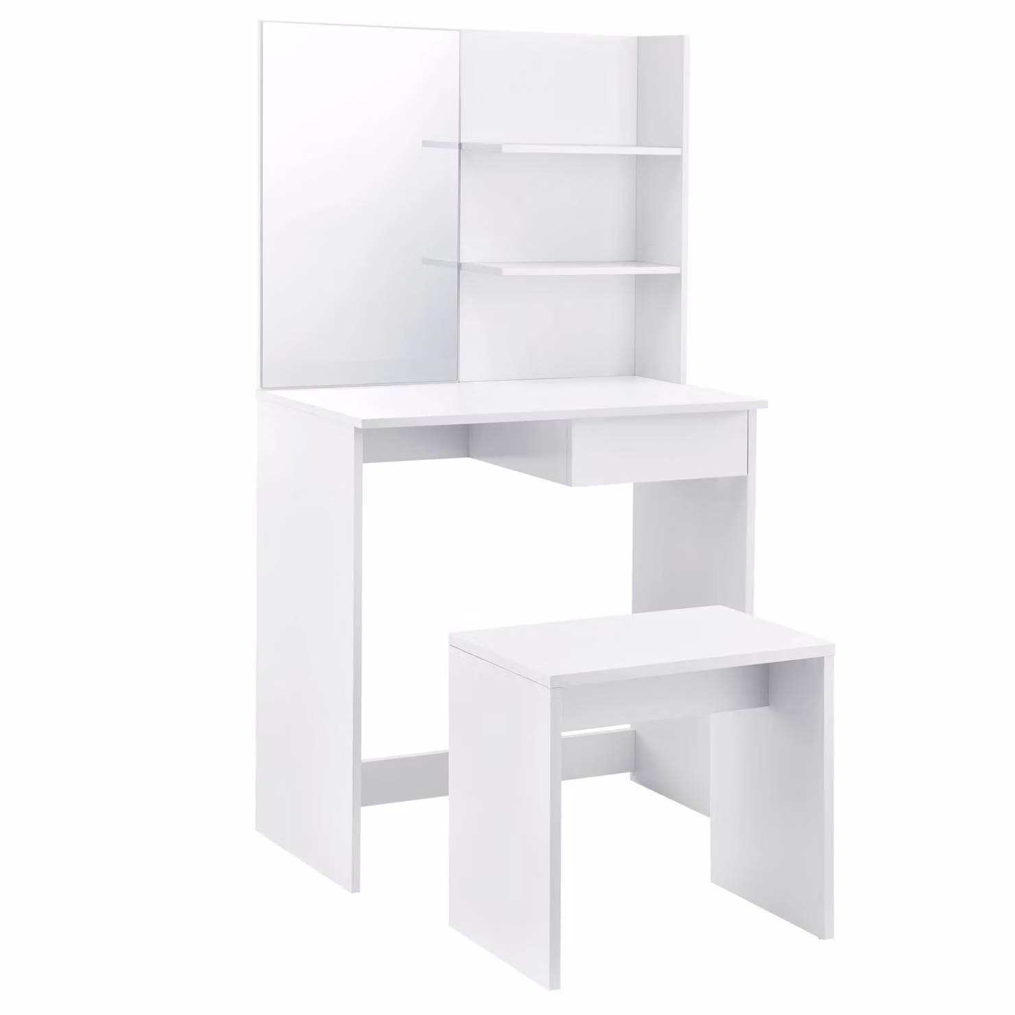 In And OutdoorMatch Tavolino Amalia - Con sgabello e specchio - 141 x 75 x 397 cm - Bianco - Truciolato - Design elegante