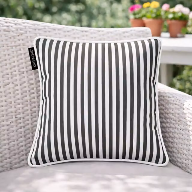 Cuscino arredo KASANOVA a righe grigio e bianco, idrorepellente e lavabile, L/P: 30 x 30 cm