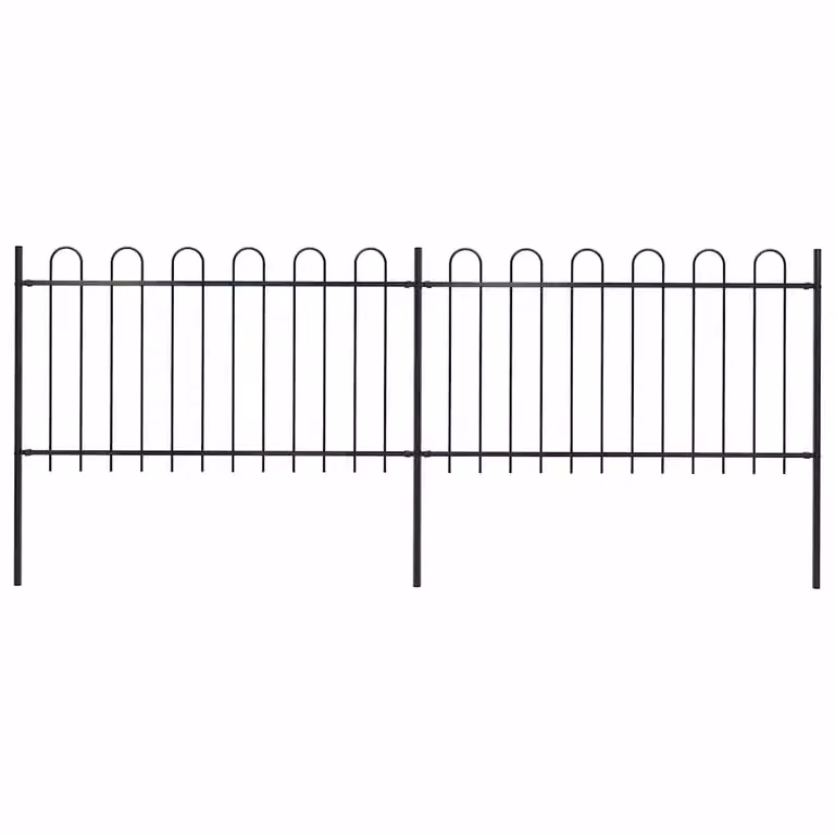 Recinzione da giardino vidaXL in acciaio con parte superiore ad anello, colore nero, L: 337 cm, H: 100 cm