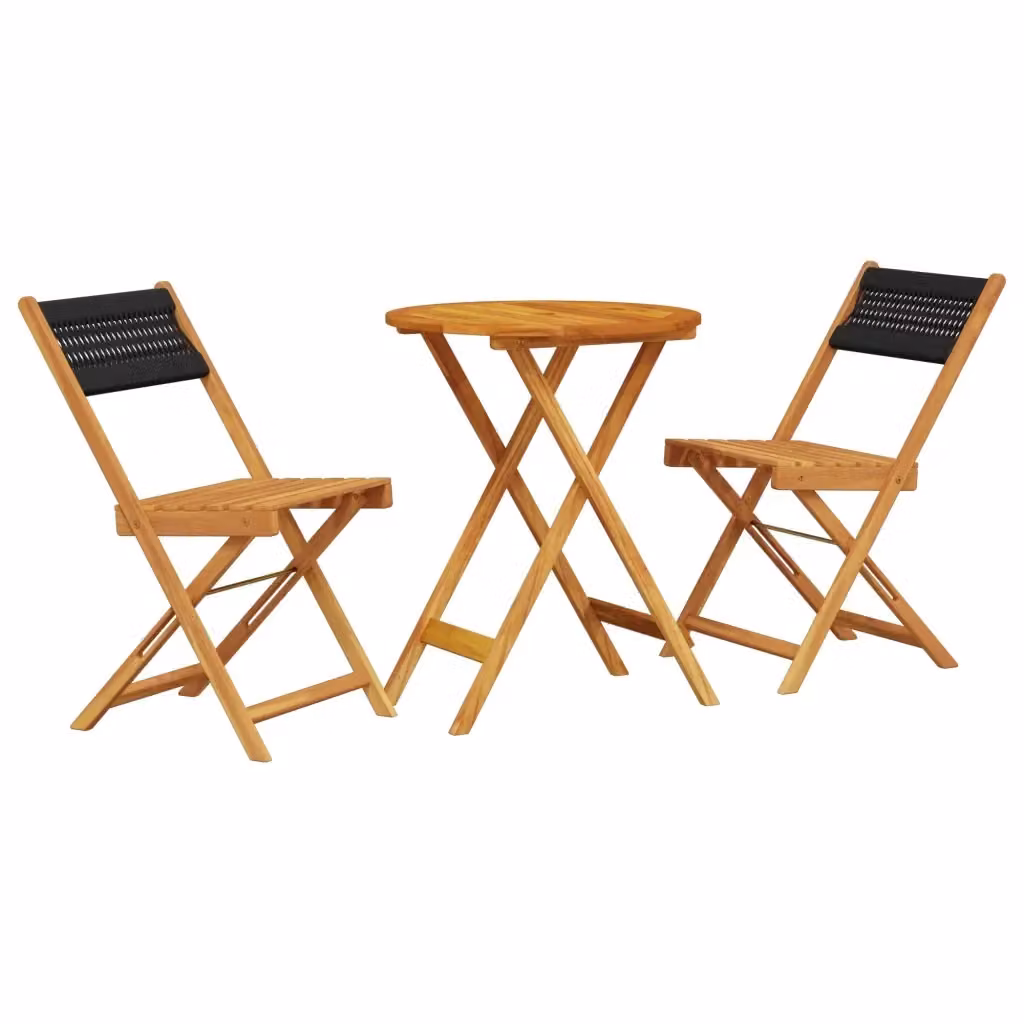 Set da Bistrot vidaXL 3 Pezzi Nero e Marrone in Legno di Acacia Olio e Polipropilene L/P/H: 75 x 52,5 x 60 cm – 2