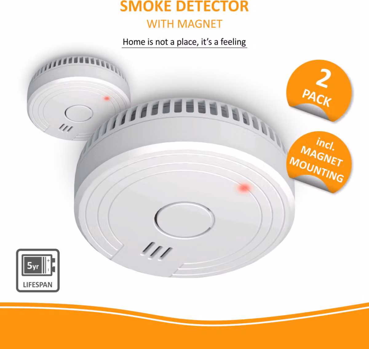 set di 2 rivelatori d'incendio ELRO con batteria a 5 anni e kit di montaggio magnetico - Protezione antincendio