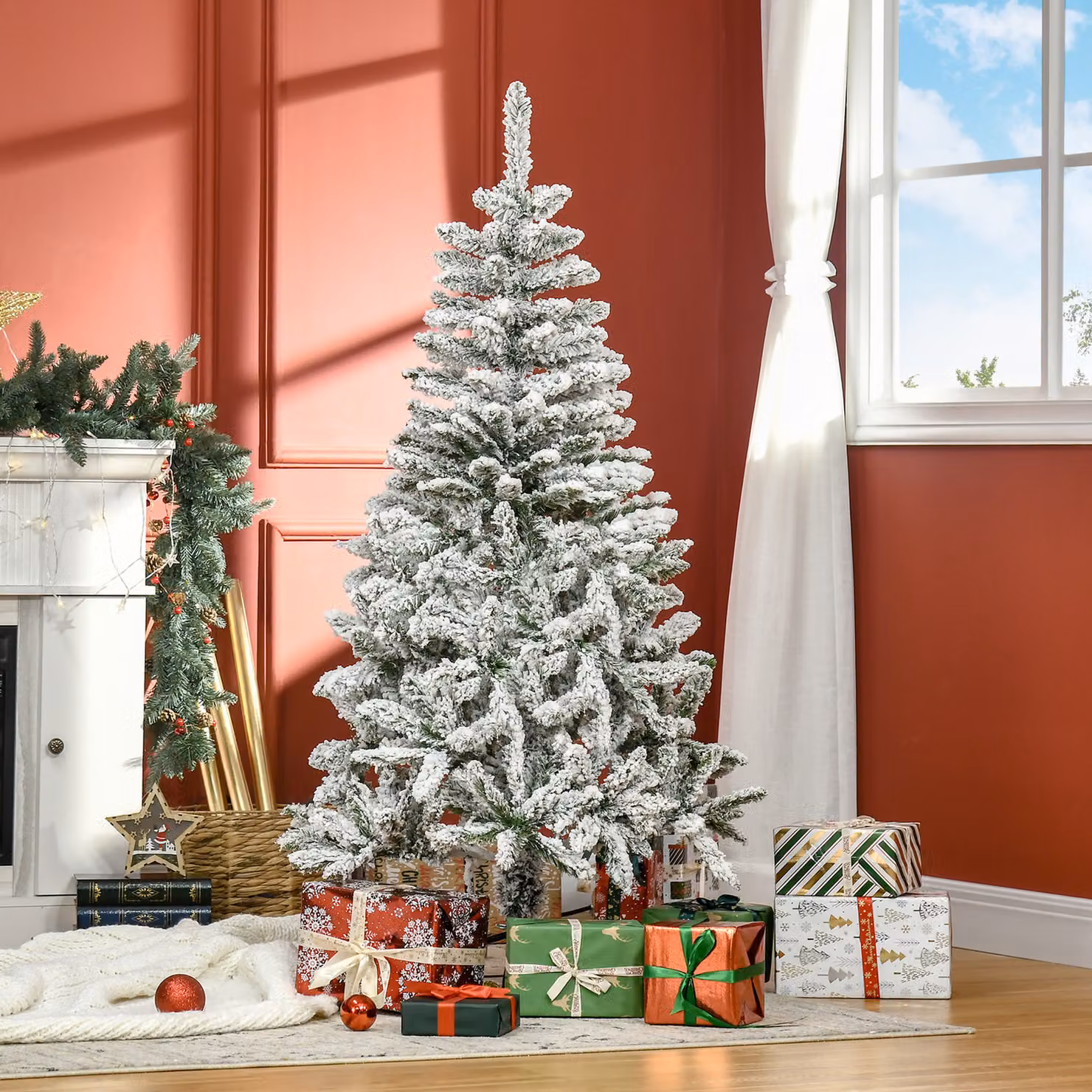 Albero di Natale innevato HOMCOM verde con 358 rami ignifughi e base in acciaio, Altezza: 150 cm – 2